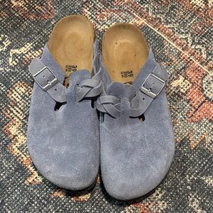 Birkenstock Blue Braided Suede Clogs
